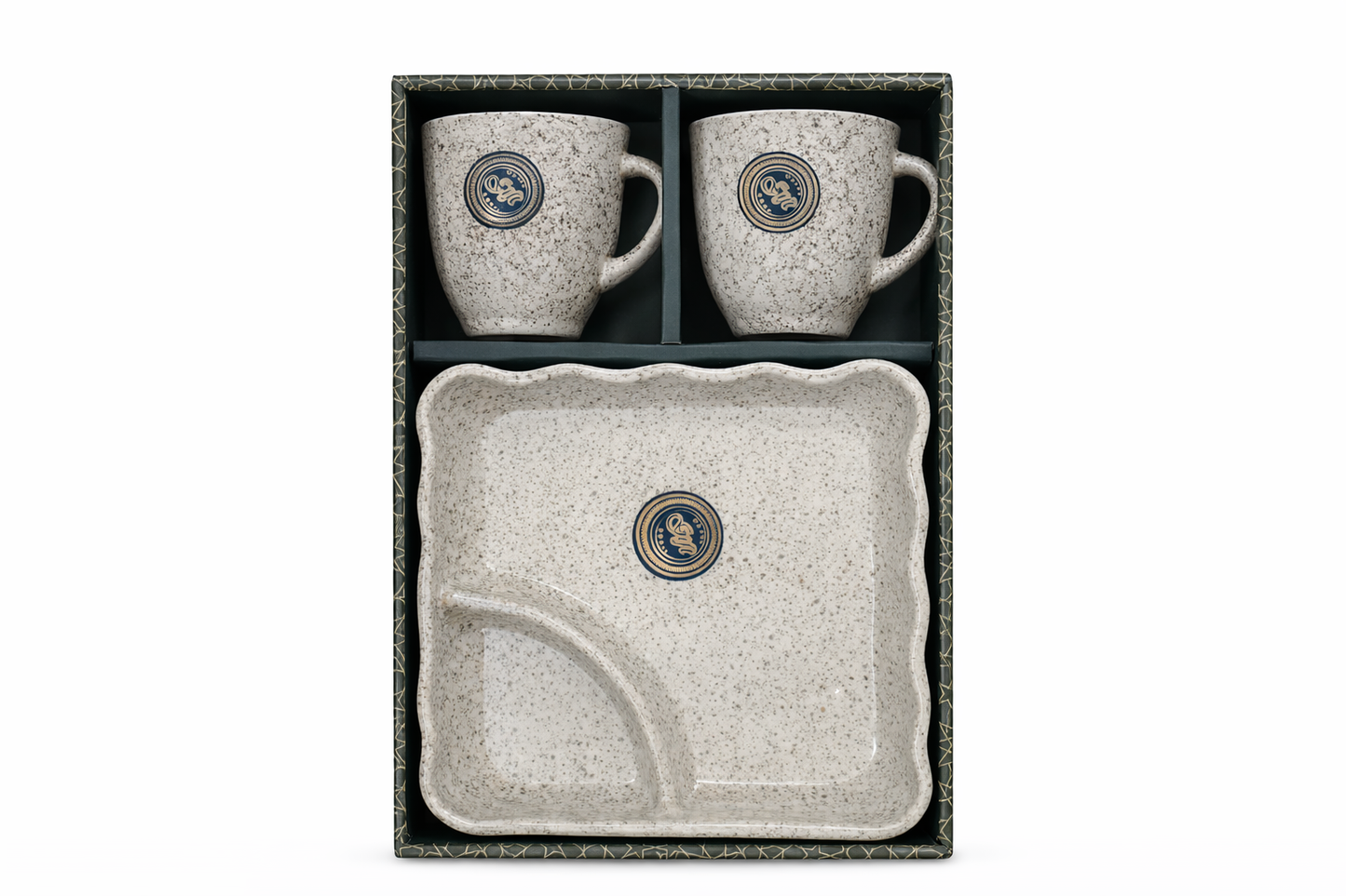 Ceramic Mug & Snack Plate Set with Gift Box | 2 Cups with Partition Tray | Premium Coffee & Snack Serving Set | Tea Set Gift for Home, Office & Gifting
