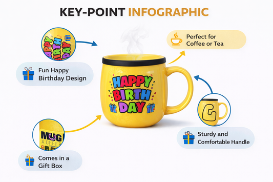 Happy Birthday Coffee Mug with Gift Box | Printed Ceramic Mug for Birthday Gift