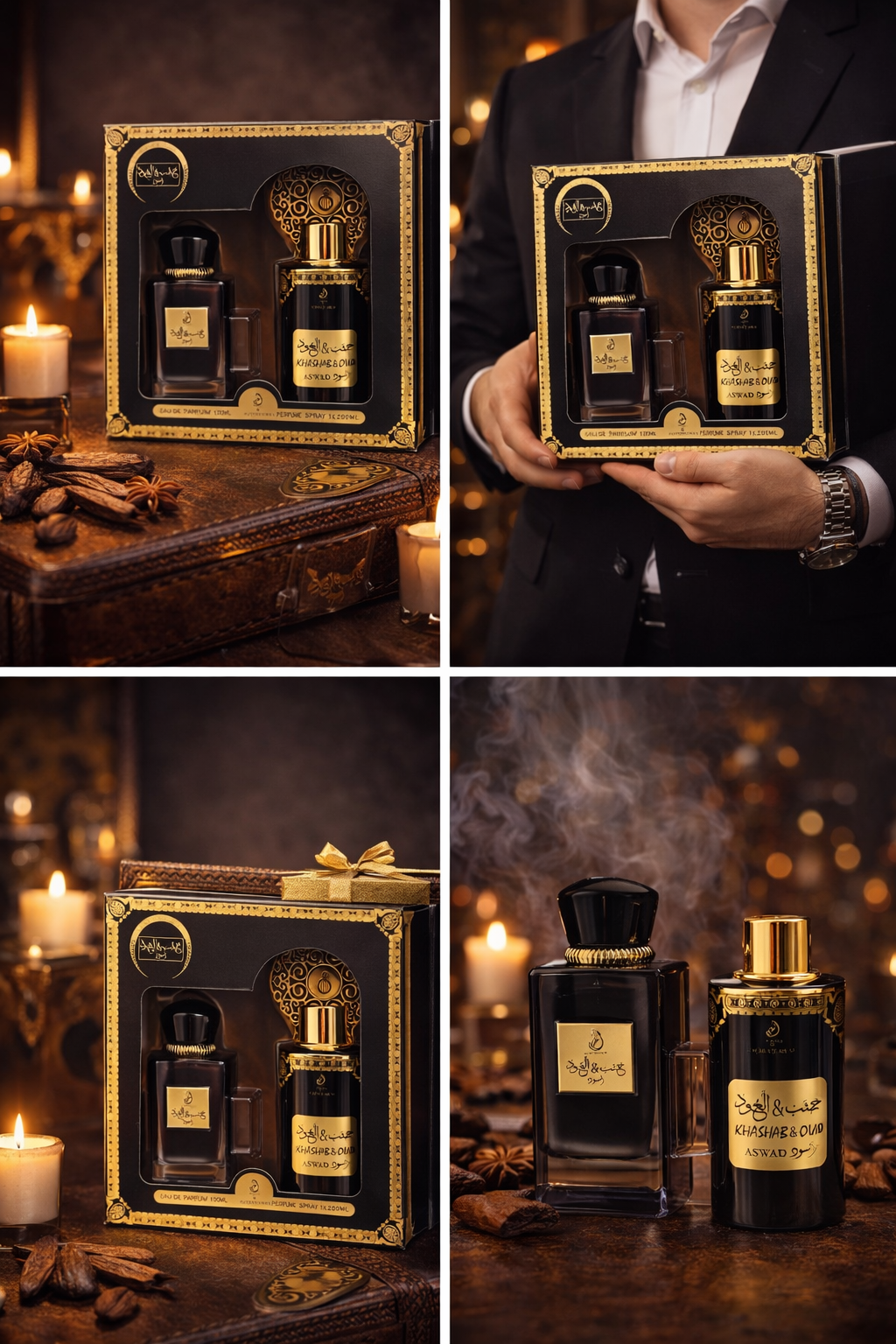 खशब और ऊद असवाद परफ्यूम गिफ्ट सेट – 100 मि.ली. Eau de Parfum + 200 मि.ली. परफ्यूम स्प्रे – पुरुषों और महिलाओं के लिए लक्ज़री वुडी ओरिएंटल फ़्रेग्रेंस – ऊद, चंदन और मसालेदार नोट्स – प्रीमियम गिफ्ट सेट UAE