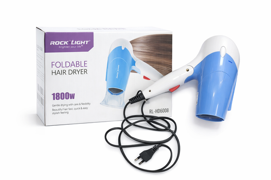 Rock Light Foldable Hair Dryer 1800W – Compact Travel Hair Dryer with Dual Temperature & Speed Settings, High-Speed Fan, Foldable Handle, Lightweight Blow Dryer for Men & Women