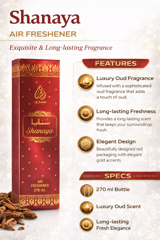 Shanaya Luxury Oud Air Freshener Spray 270ml | Long-Lasting Premium Oud Fragrance | Room, Car & Office Freshener | Elegant Home Fragrance Spray