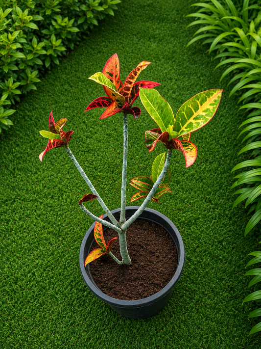 ( Small ) Croton Live Plant (Coliseum variegate) | Multicolor Ornamental Foliage Plant for Home, Balcony & Garden | Easy Care Tropical Decorative Plant in Pot