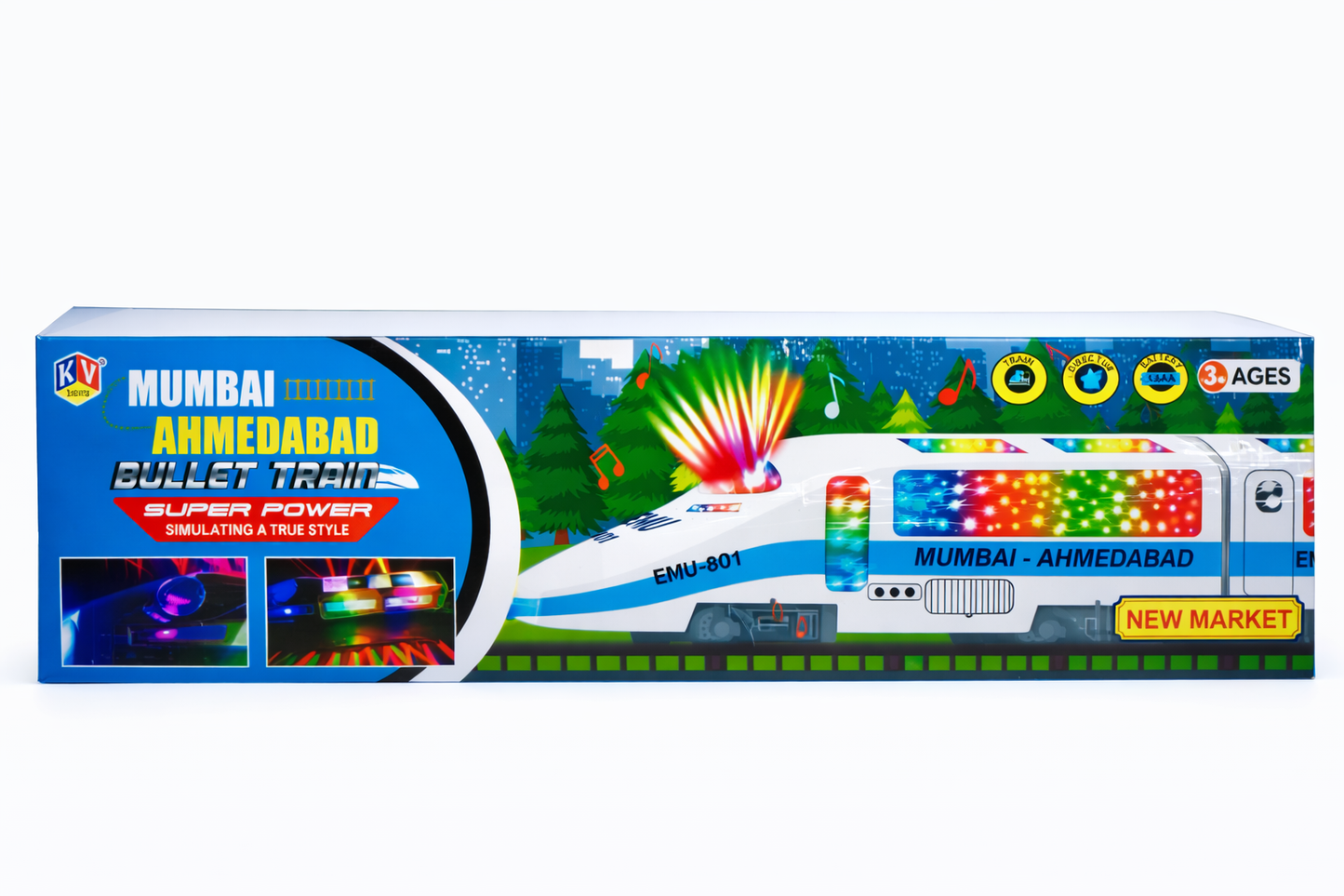 Bullet Train Toy for Kids with Lights & Sound | Big EMU-801 Train with Bump & Go Action | LED Flashing Lights & Music |