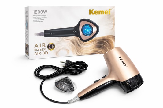 Kemei KM-6836 हेयर ड्रायर 1800W | 3 हीट और स्पीड सेटिंग के साथ प्रोफेशनल हेयर ड्रायर | 3डी एयर फ्लो टेक्नोलॉजी