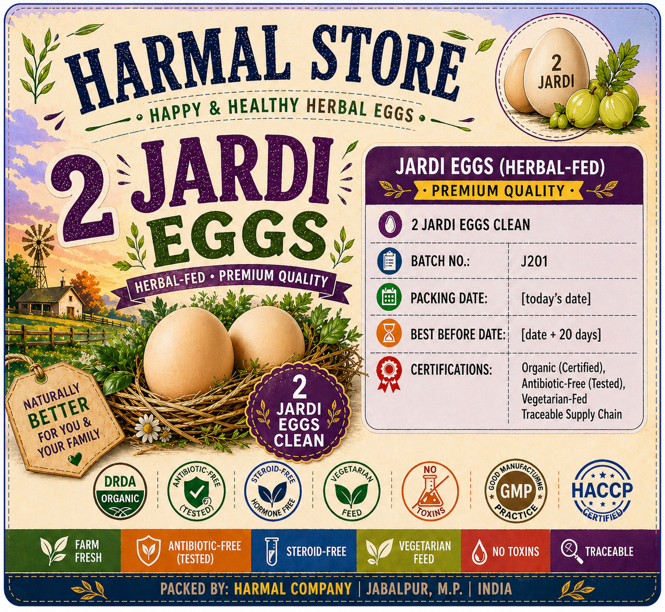 Harmal Store Bulk 30-Egg Value Pack – Fresh Jardi Herbal-Fed Eggs – Natural Amla-Infused Nutrition with Enhanced Folic Acid & Vitamin C – Certified Antibiotic-Free & Traceable