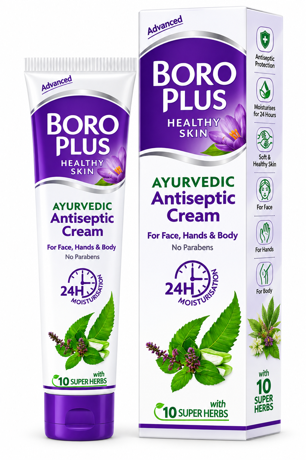 BORO PLUS Advanced Ayurvedic Antiseptic Cream | For Face, Hands & Body | With 10 Super Herbs | 24 Hour Moisturization | Paraben Free | For Dry & Rough Skin