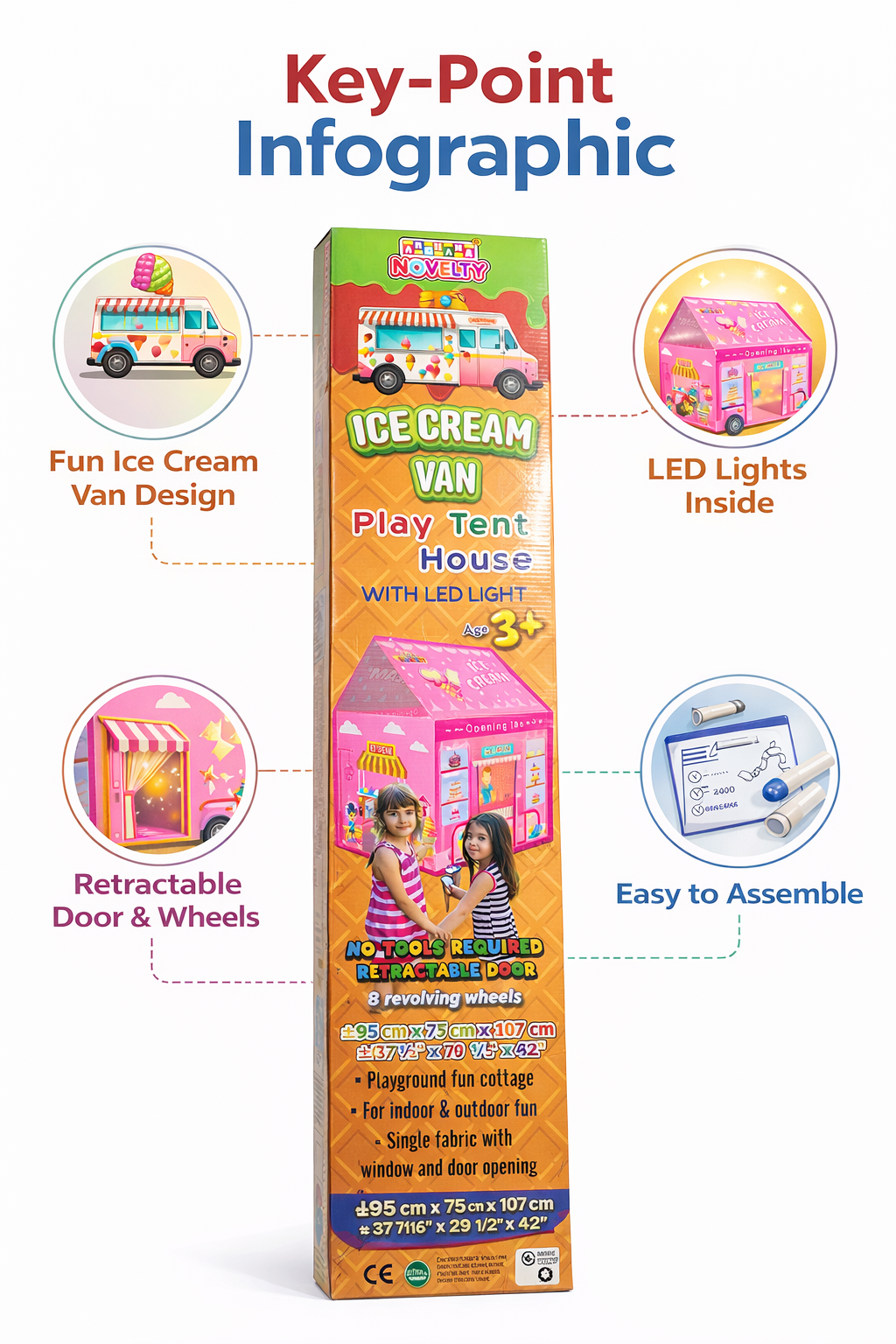 Ice Cream Van Kids Play Tent House with LED Lights | Indoor Outdoor Playhouse for Kids
