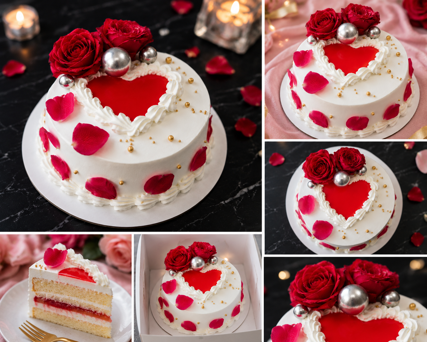 Heart Shape Birthday Cake ( 500 grams ) | Premium Celebration Cake Romantic Fresh Cream Cake with Red Roses |