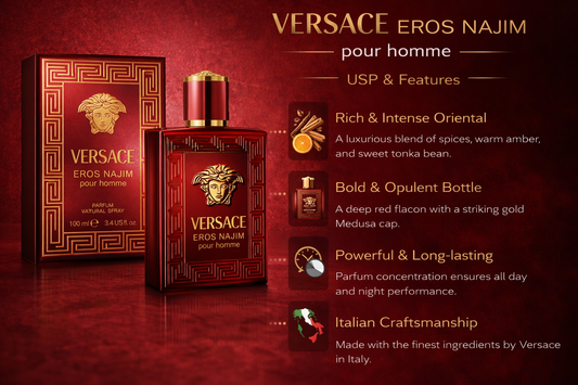 Versace Eros Najim Parfum for Men 100ml – Long Lasting Oriental Spicy Fragrance | Premium Luxury Designer Perfume | Intense Night Wear Scent