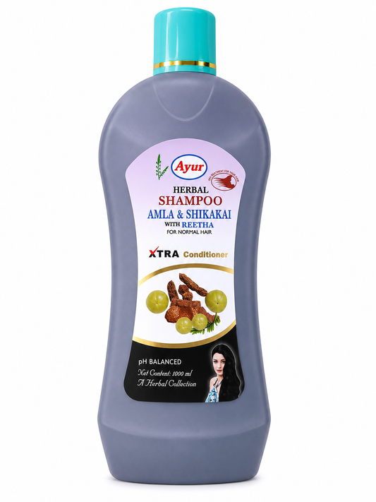 Ayur Herbal Shampoo Amla & Shikakai with Reetha, Xtra Conditioner, pH Balanced Herbal Shampoo for Normal Hair, Men & Women, 1000 ml