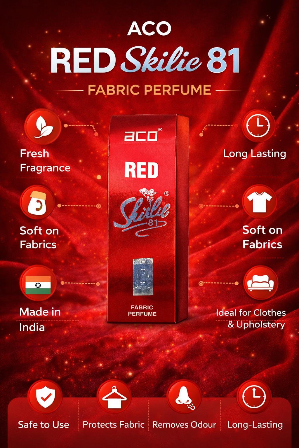 ACO Red Skilie 81 Fabric Perfume Spray for Clothes & Sofa | Long Lasting Fabric Freshener