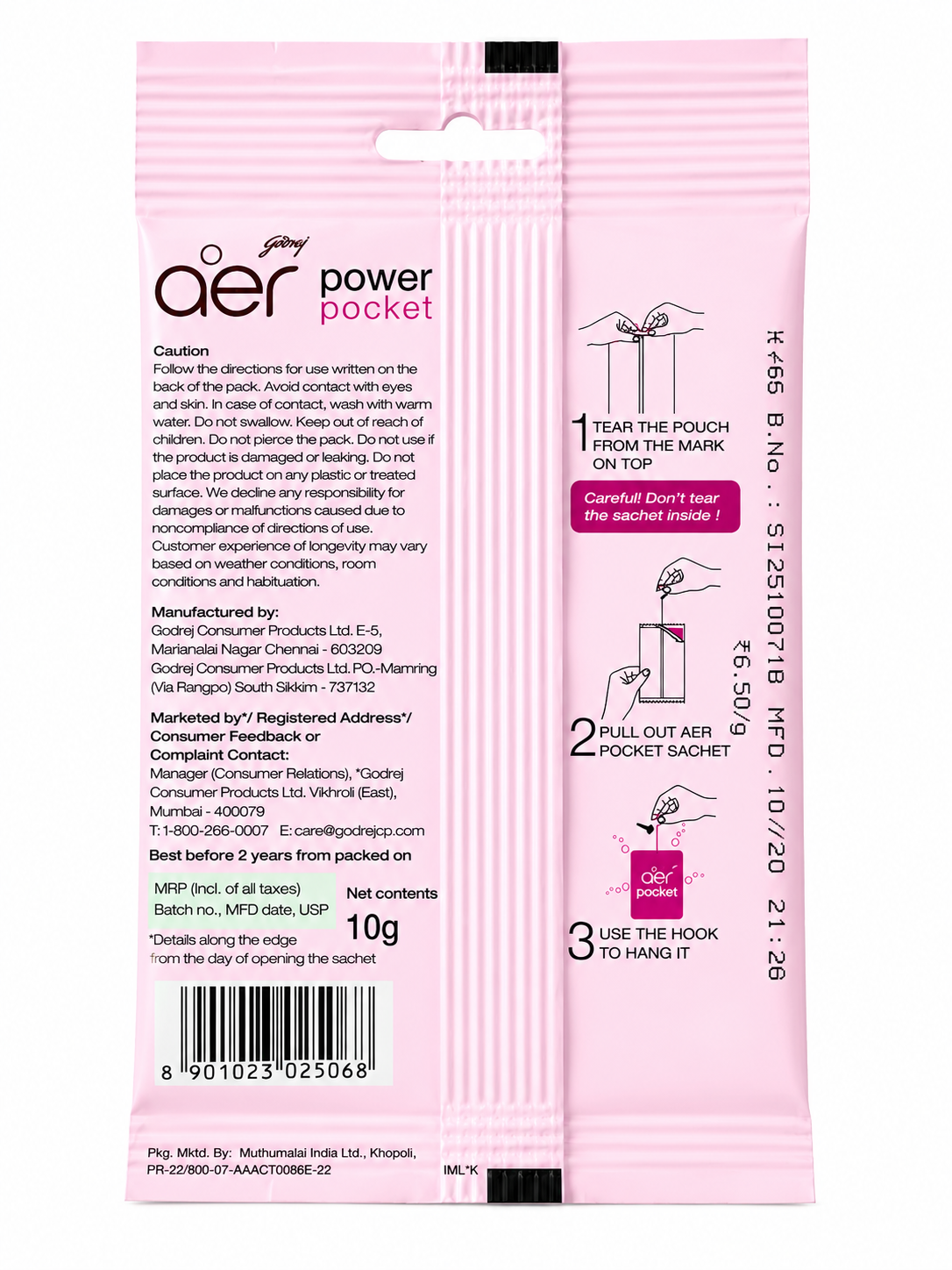 Godrej aer Power Pocket Berry Rush Bathroom Fragrance, Long Lasting Air Freshener for Bathroom, Toilet & Small Spaces, Pocket Sachet with Hook, Up to 30 Days Fragrance