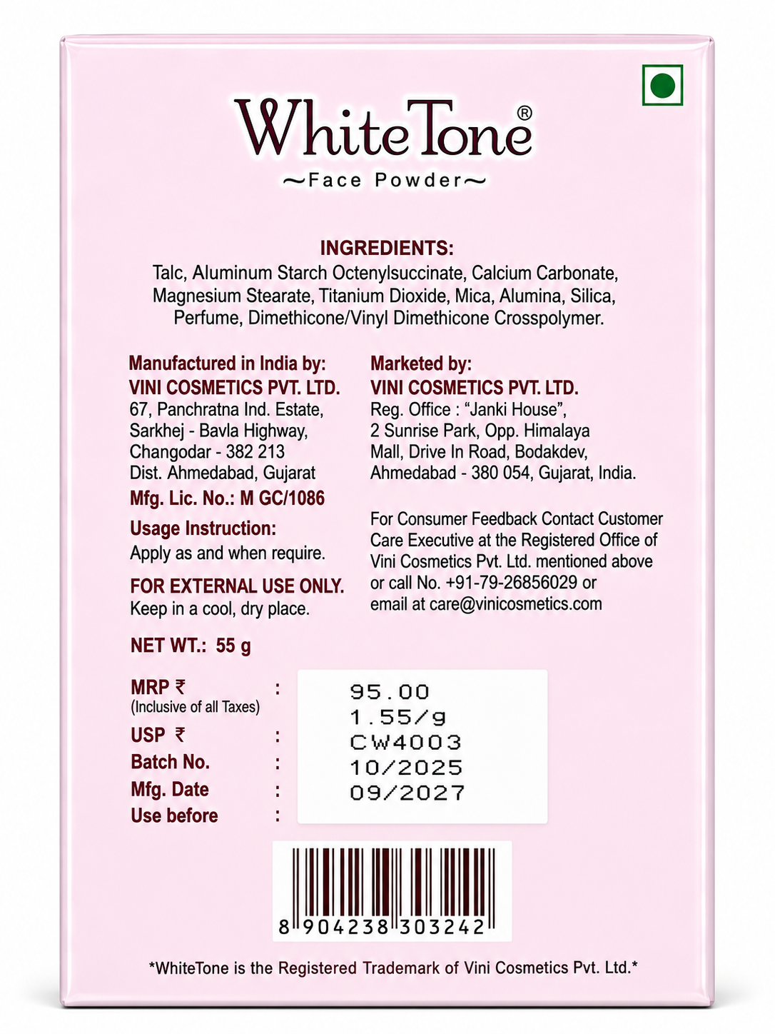 White Tone Face Powder with Softshade Formula | Oil Control Compact Powder | Smooth Matte Finish | Natural Pink Glow |