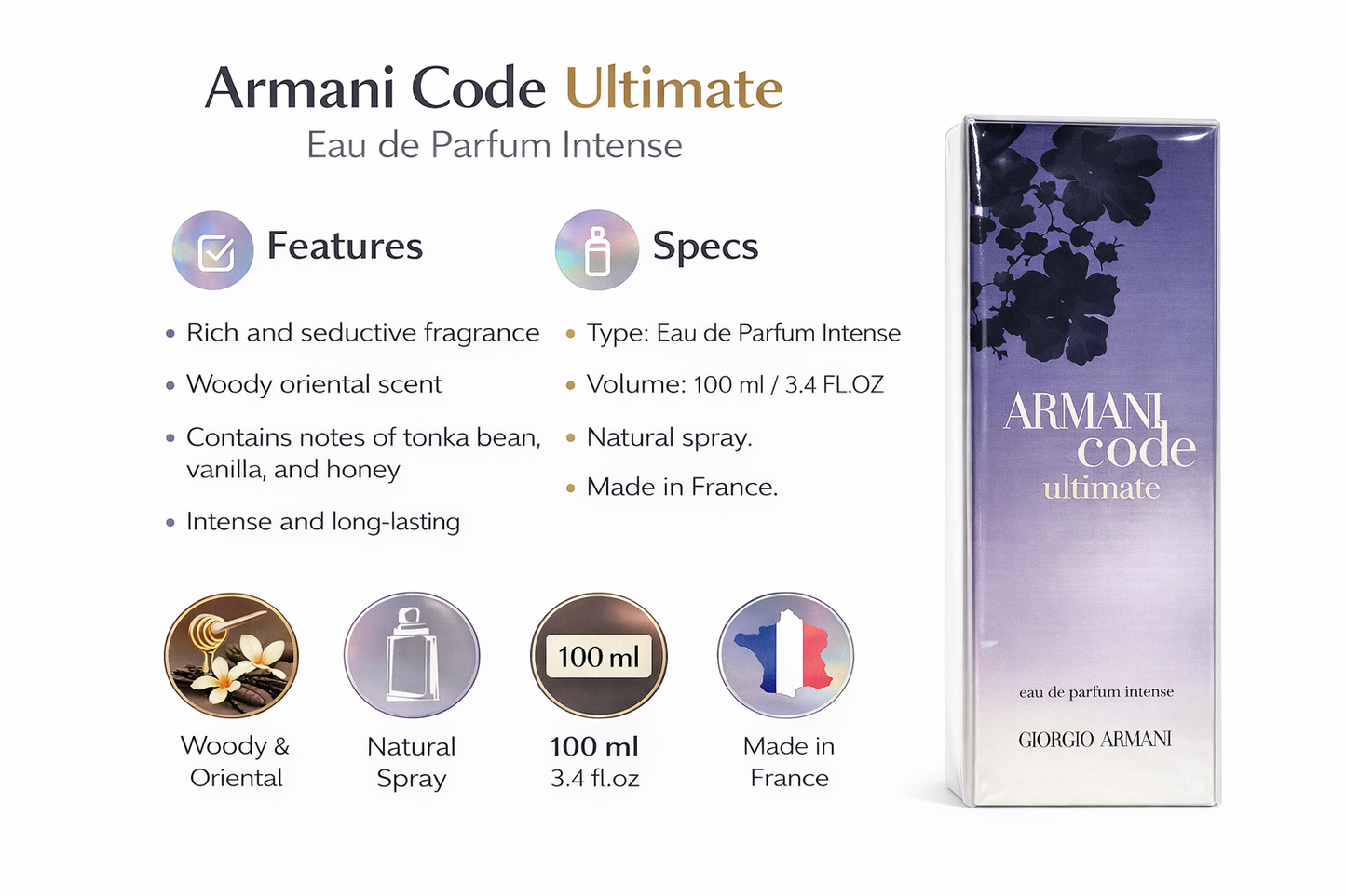 Armani Code Ultimate Eau de Parfum Intense 100ml – Long Lasting Woody Oriental Fragrance for Men