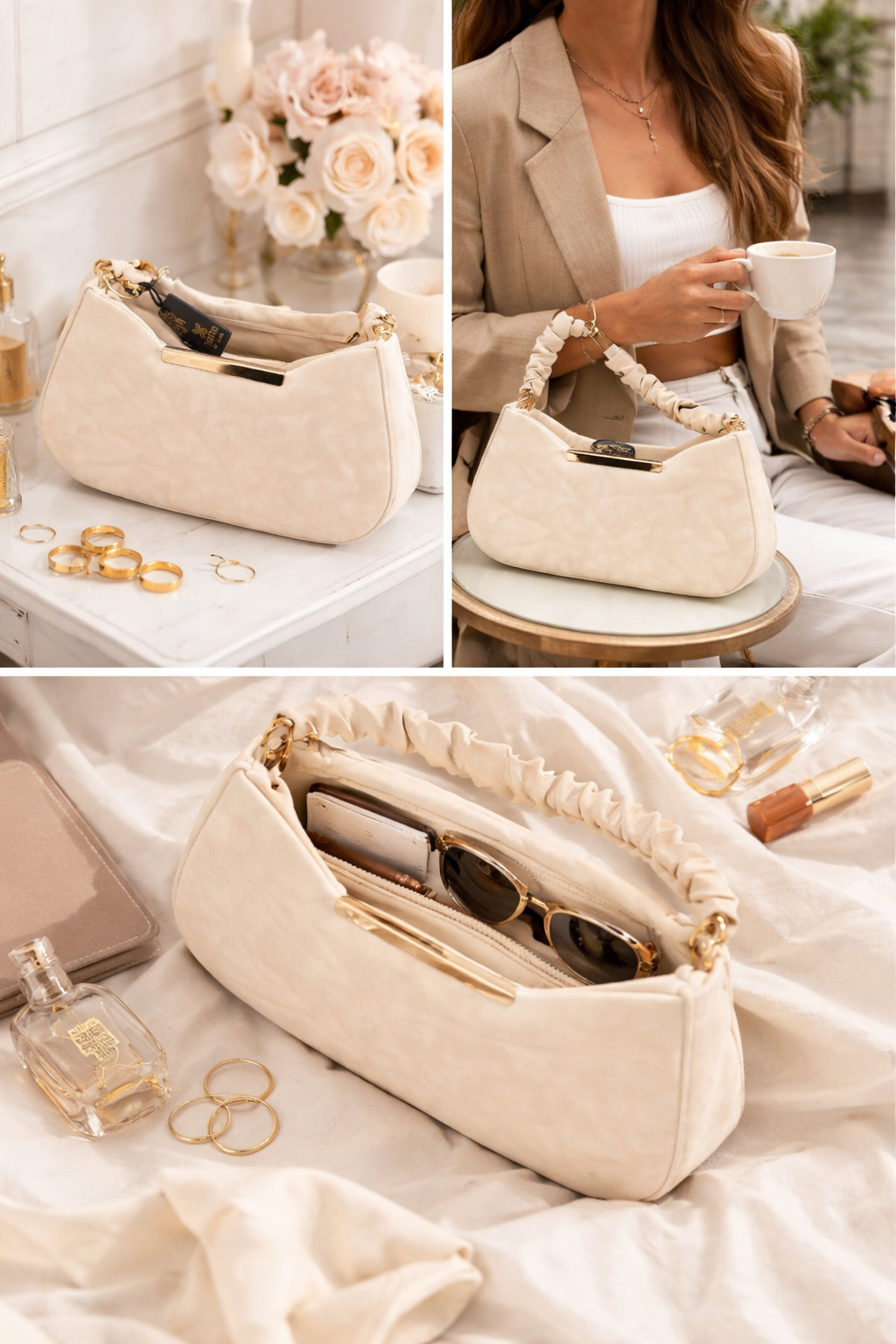 Women’s Scrunched Handle Shoulder Bag | Premium Soft PU Leather Handbag with Zip Closure, Spacious Interior & Gold-Tone Hardware