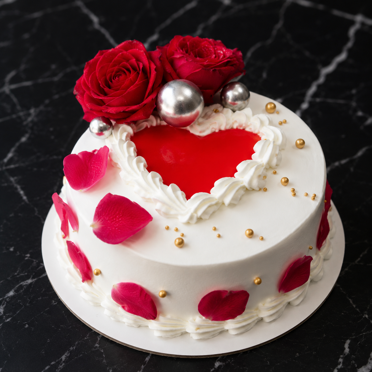 Heart Shape Birthday Cake ( 500 grams ) | Premium Celebration Cake Romantic Fresh Cream Cake with Red Roses |