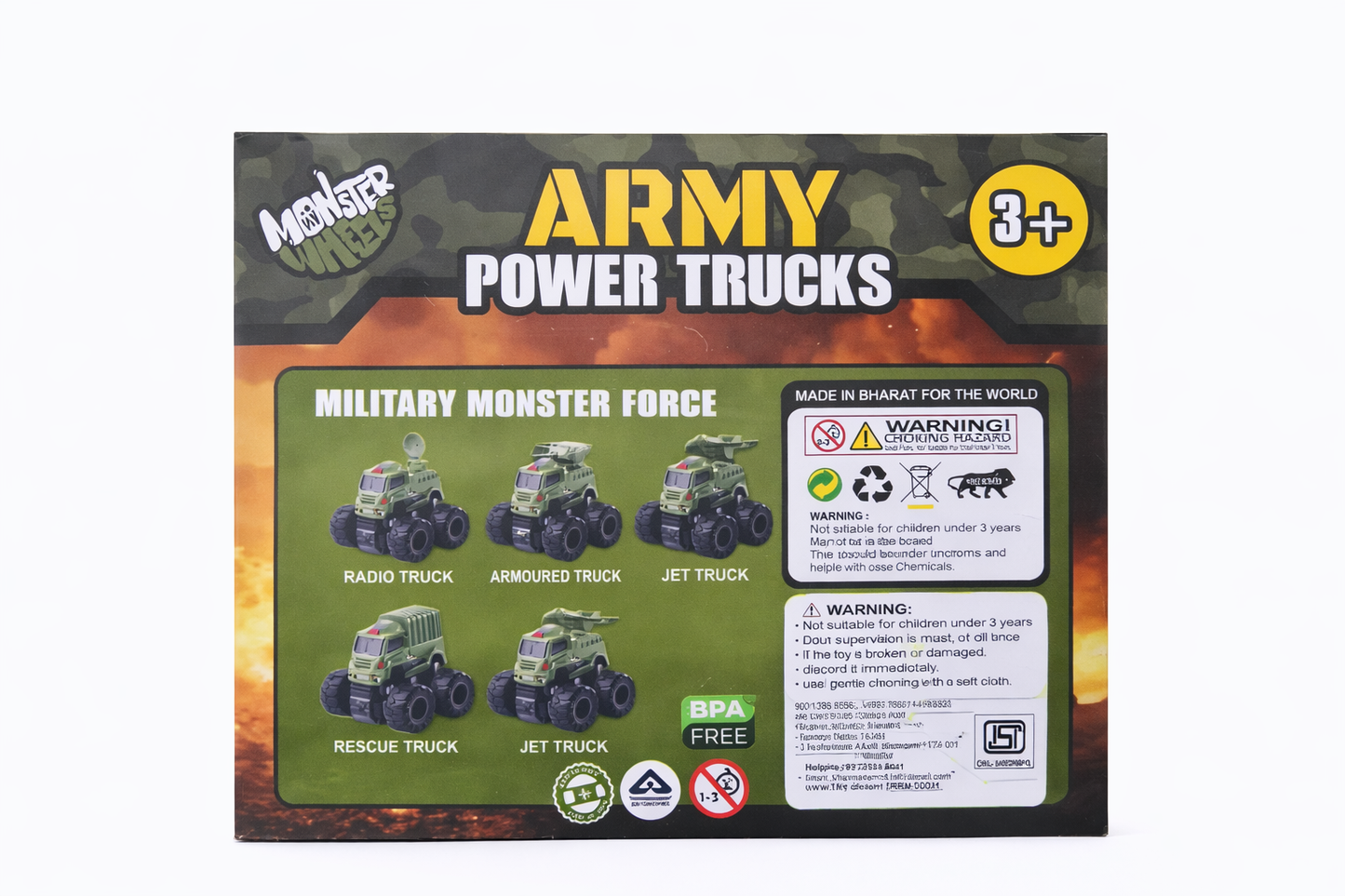 Army Power Trucks Toy Set for Kids (Pack of 4) – Military Monster Trucks with Pull Back Action, Friction Powered, Heavy Duty Vehicles for Boys & Girls Age 3+
