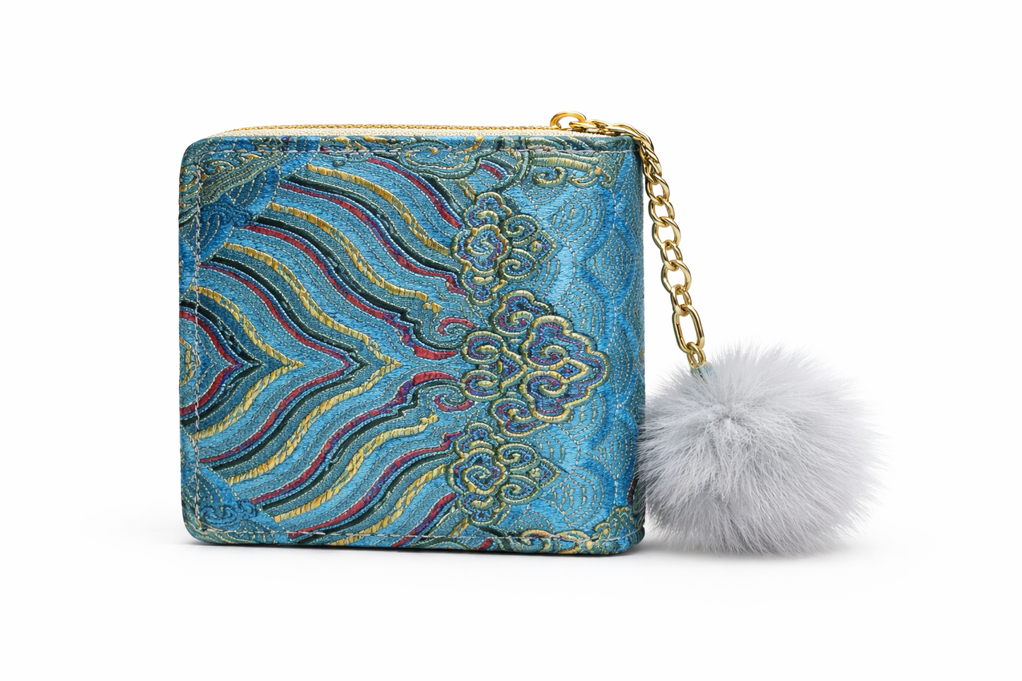 Amazon GEO / SEO Listing Content Product Title  Blue Brocade Zip Around Wallet for Women, Compact Fabric Wallet with Coin Pocket and Card Slots