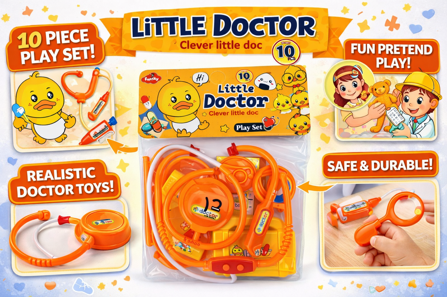 Little Doctor Toy Set for Kids (10 Pieces) | Pretend Play Medical Kit with Stethoscope, Injection & Tools
