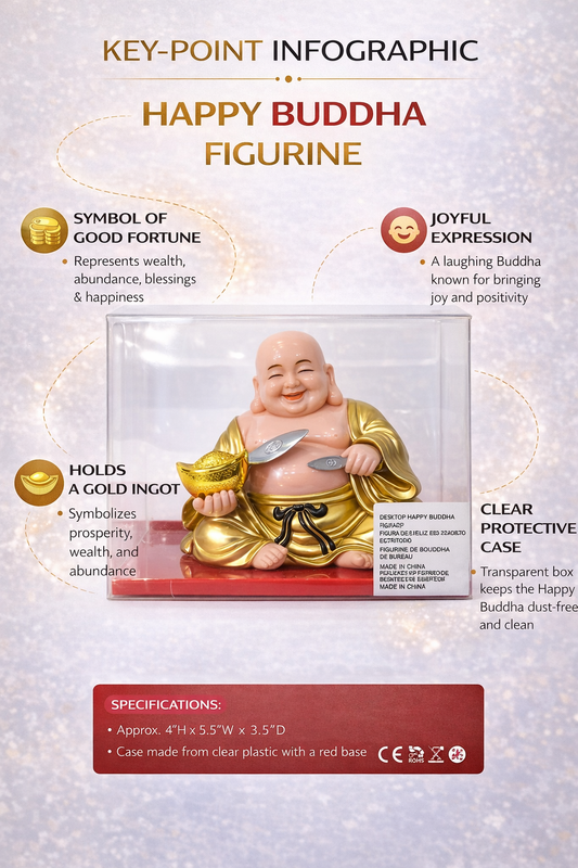 Happy Buddha Figurine with Protective Case | Laughing Buddha Statue for Wealth & Good Luck