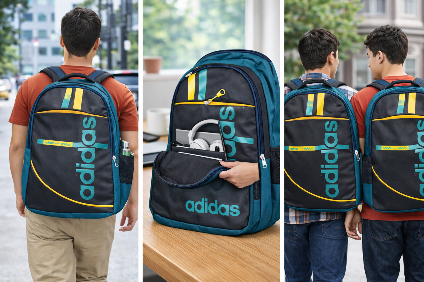 Adidas Backpack for Men and Women, Laptop Backpack with Padded Sleeve, Adjustable Straps, Side Mesh Pocket, Premium Fabric School College Travel Bag, Teal Black