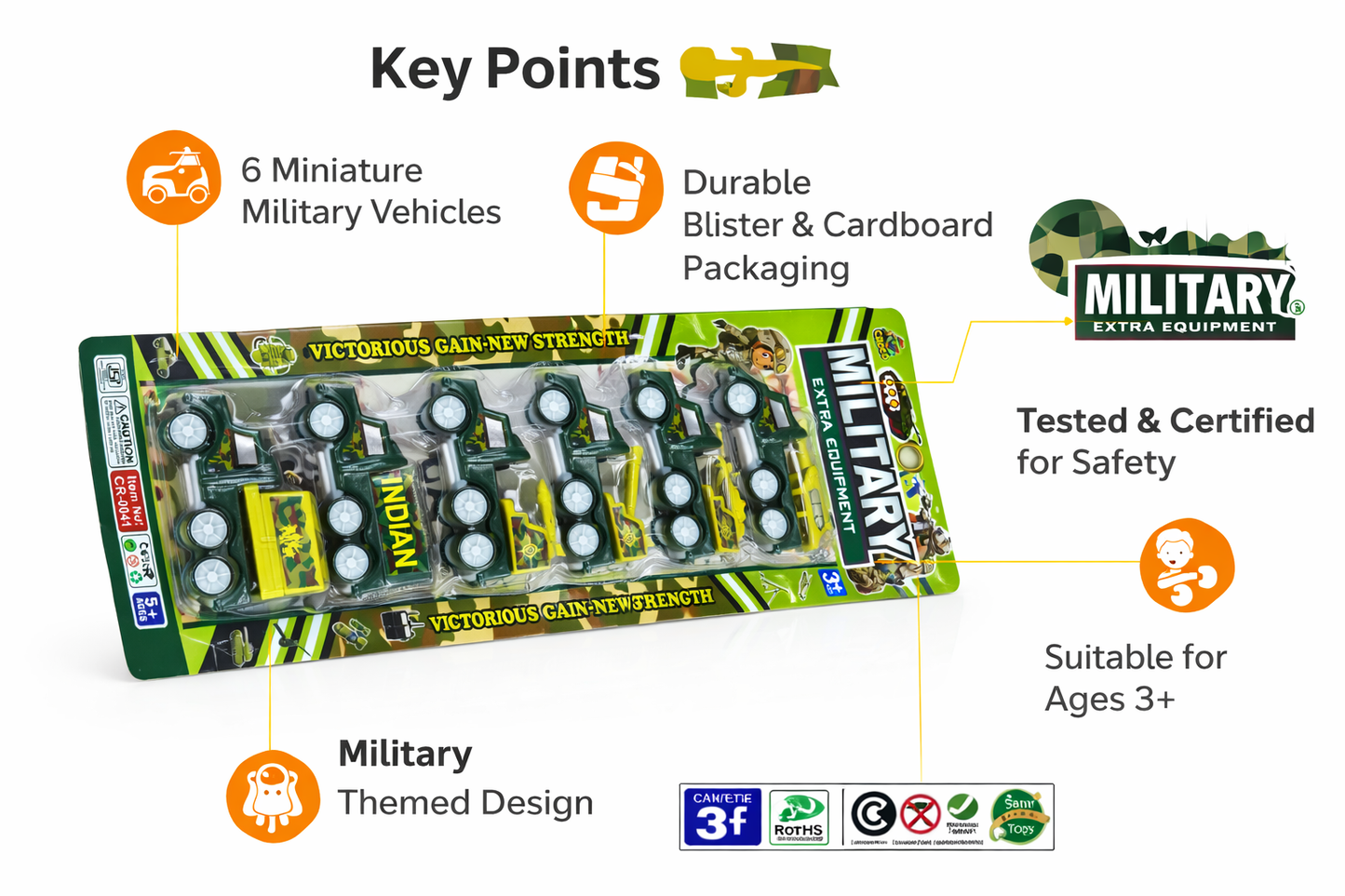 Mini Military Vehicle Toy Set for Kids (Pack of 6), Army Truck & Tank Toys, Pull Back Mini Cars, Plastic Military Toy Vehicles for Boys (Ages 3+)
