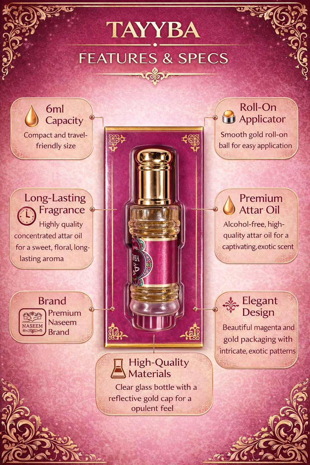 Tayyba Attar Roll On Perfume Oil 6ml – Alcohol-Free Long Lasting Floral Fragrance for Men & Women