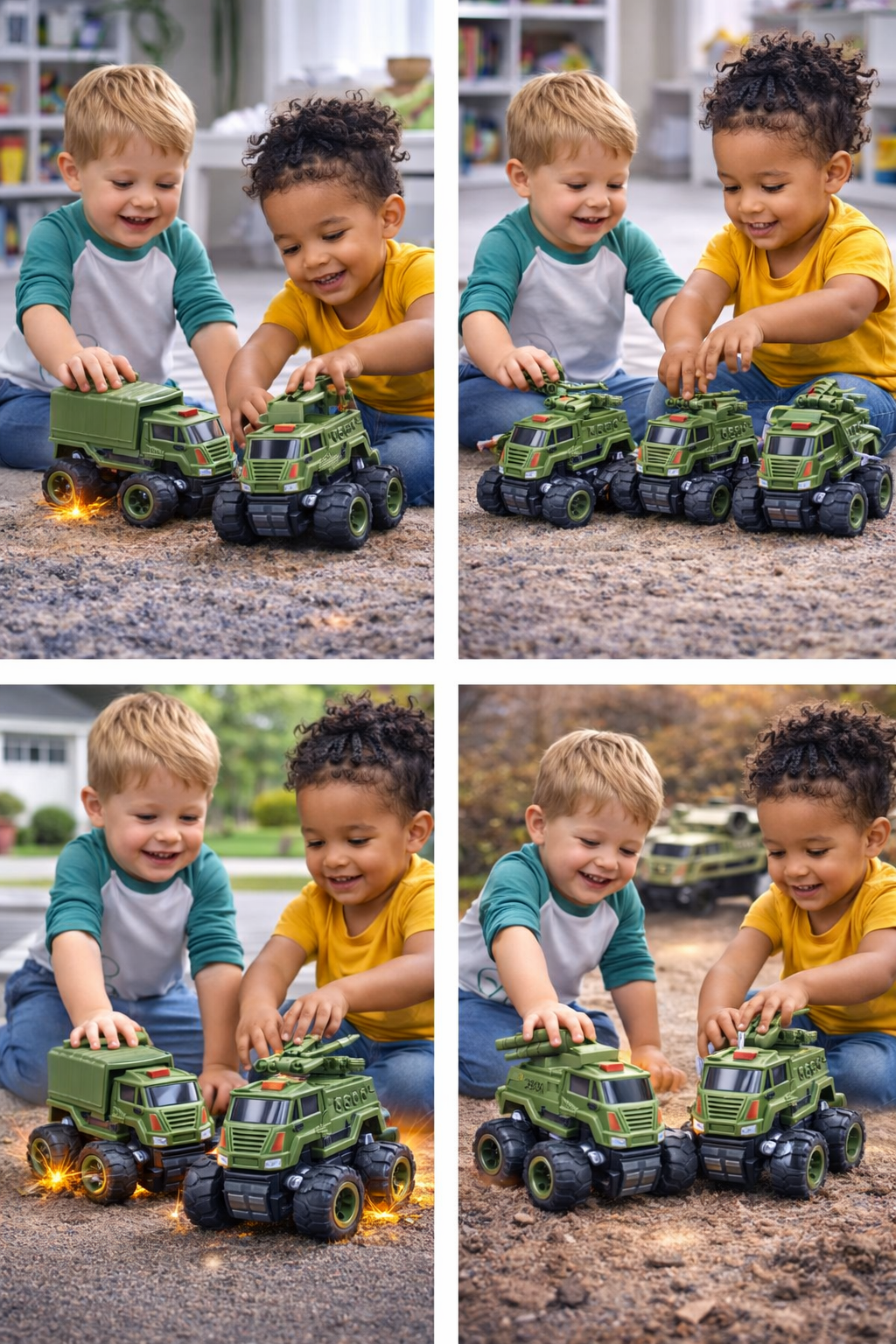 Army Power Trucks Toy Set for Kids (Pack of 4) – Military Monster Trucks with Pull Back Action, Friction Powered, Heavy Duty Vehicles for Boys & Girls Age 3+
