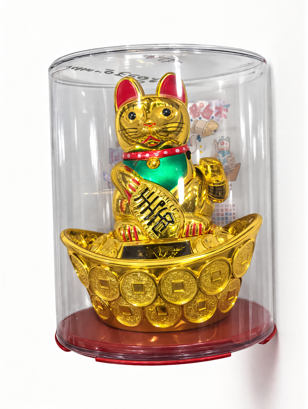 Lucky Maneki Neko Fortune Cat with Protective Dome | Golden Beckoning Cat for Wealth & Prosperity