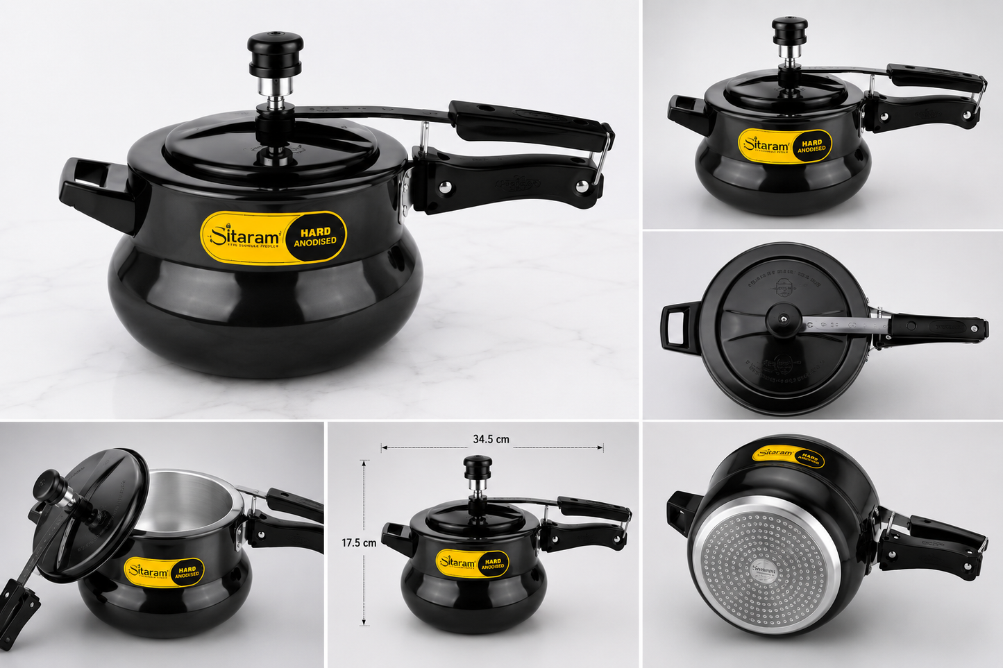 Sitaram Hard Anodised Pressure Cooker 5 Litre | Inner Lid Pressure Cooker | Induction & Gas Compatible | Hard Anodized Aluminium Cooker | Precision Weight Valve | Black
