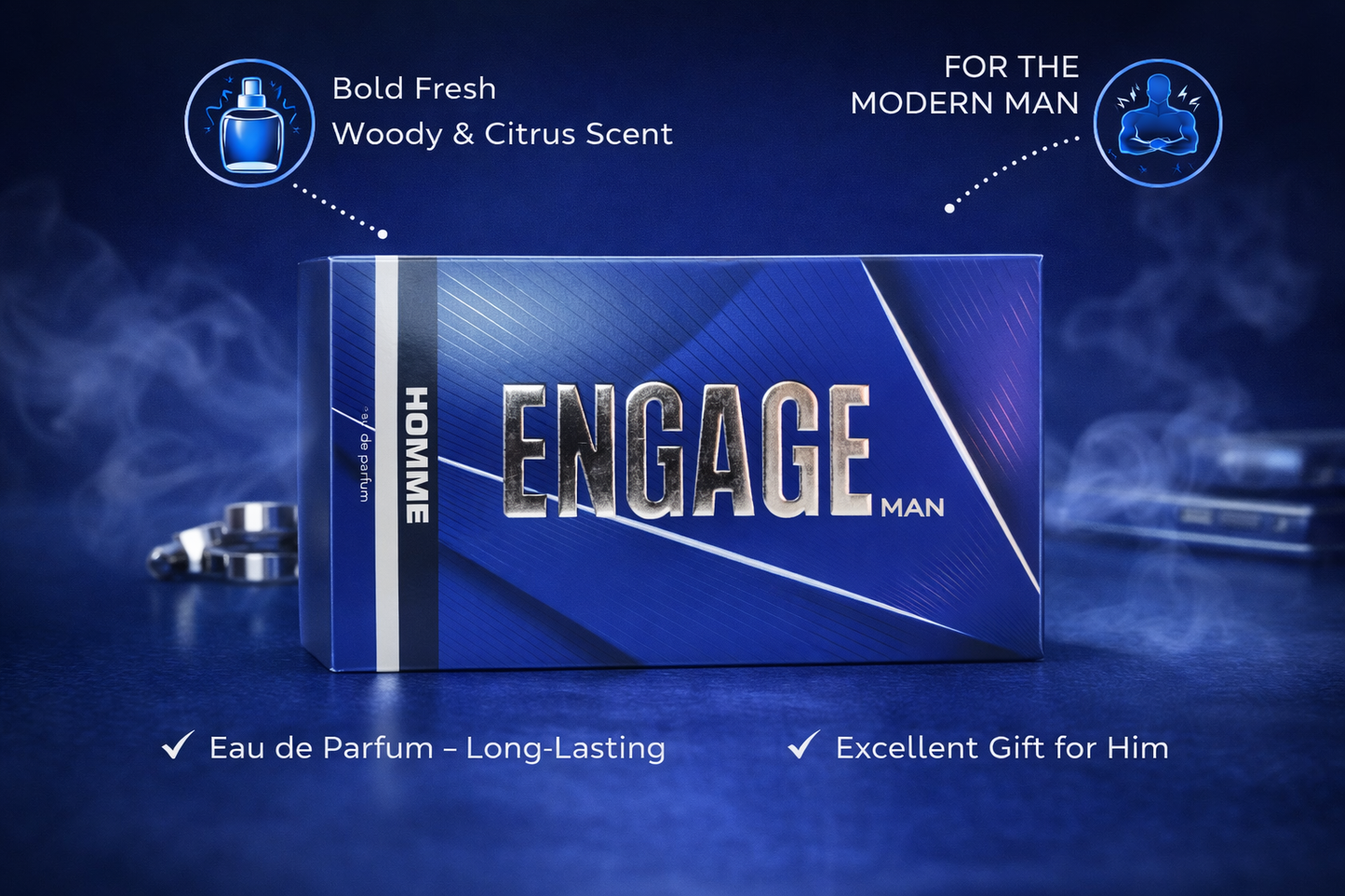 Engage Homme Eau De Parfum for Men | Long Lasting Woody Citrus Perfume | Premium Men Fragrance Gift