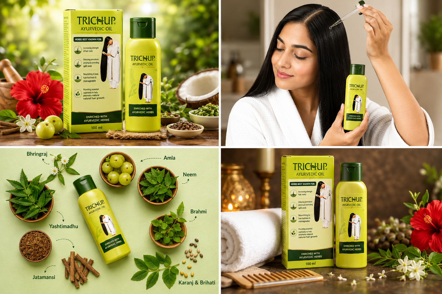 Trichup Ayurvedic Hair Oil – Herbal Hair Growth Oil with Bhringraj, Amla, Neem, Aloe Vera & Brahmi, Nourishing Hair Care Oil for Strong, Healthy & Shiny Hair, 100 ml