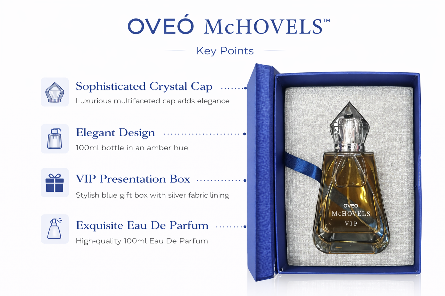 OVEO McHOVELS VIP Eau De Parfum 100ml – Luxury Perfume with Crystal Cap | Long Lasting Premium Fragrance | Elegant Gift Perfume for Men & Women