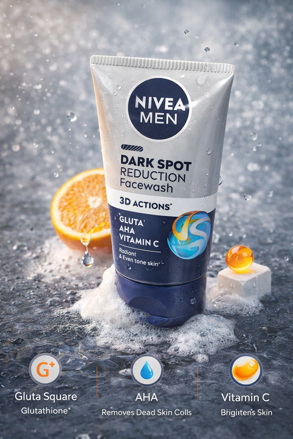 Nivea Men Dark Spot Reduction Face Wash with Gluta, AHA & Vitamin C, Brightening Face Cleanser for Men