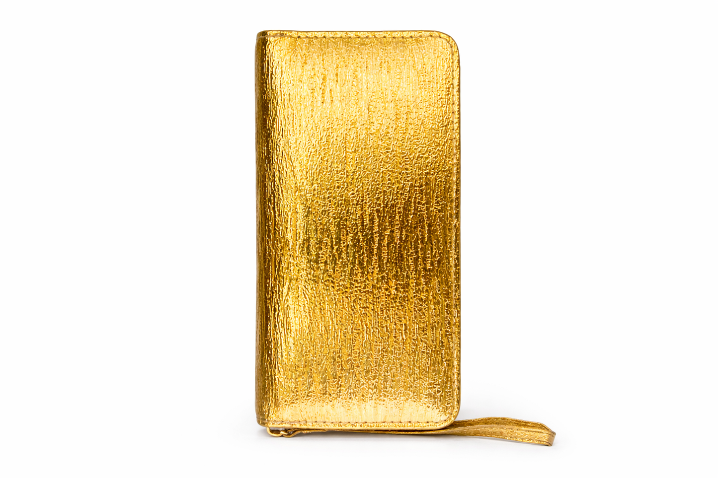 Women's Gold Zip Around Wallet with Rhinestone Studs, Wrist Strap and Multiple Compartments