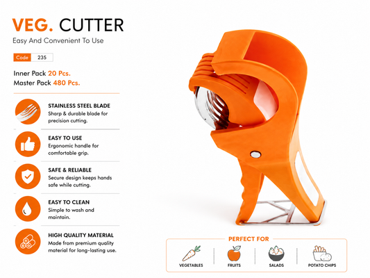 Vegetable Cutter Slicer for Kitchen, Stainless Steel Blade Veg Cutter, Multipurpose Vegetable & Fruit Slicer, Manual Salad Maker, Potato Chips Cutter with Safety Handle, Orange