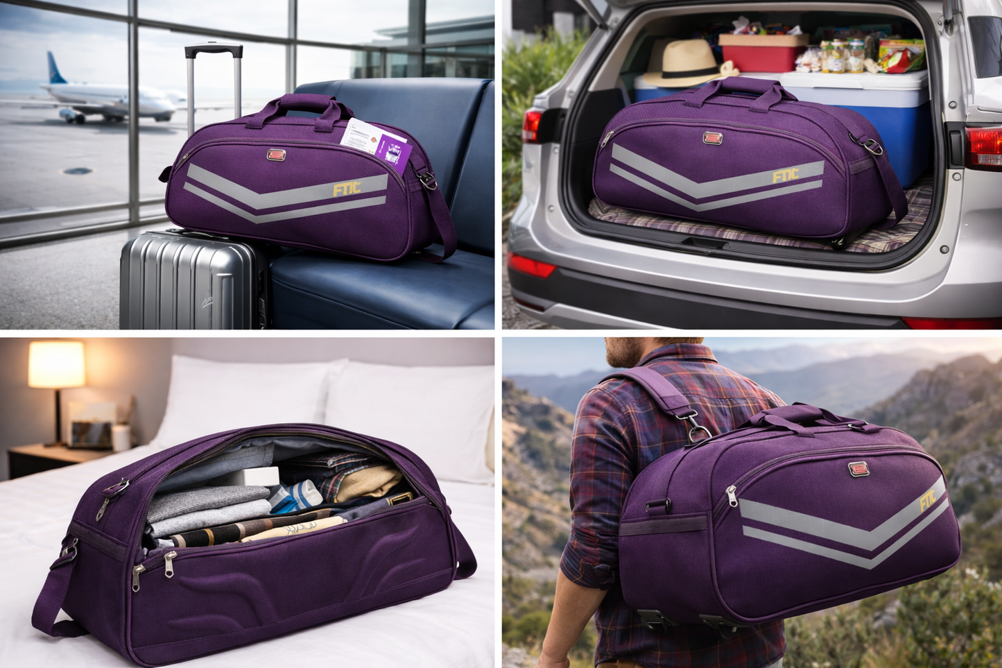 50L Travel Duffel Bag with Shoulder Strap, Large Weekender Gym Purple ( set of 3 )