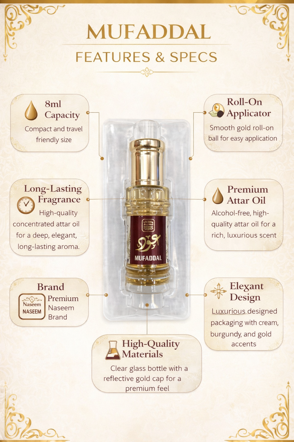 Mufaddal Attar Roll On Perfume Oil 8ml – Alcohol-Free Long Lasting Luxury Fragrance for Men & Women