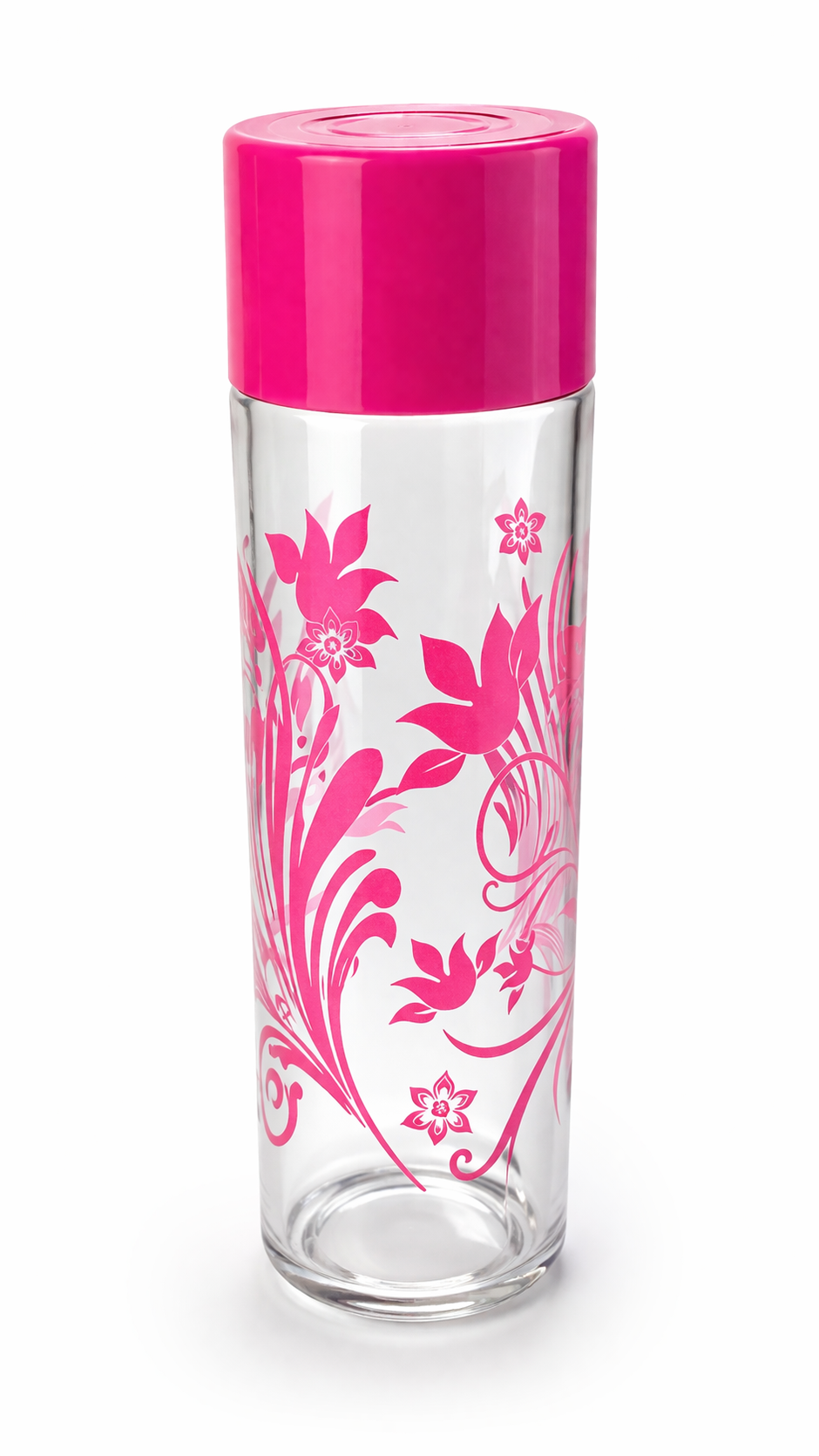 16 Oz Water Bottle with Pink Floral Design – BPA-Free Leak-Proof Plastic Bottle with Screw Cap – Reusable Transparent Drinking Bottle for Gym, Office, School & Travel