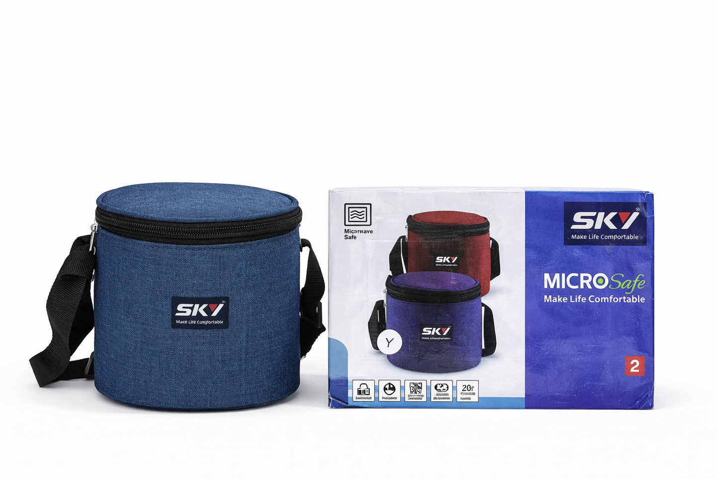 SKY MicroSafe 2 Stainless Steel Lunch Box Set (450ml x 2) | Microwave Safe Leak-Proof Tiffin Box with Carry Bag