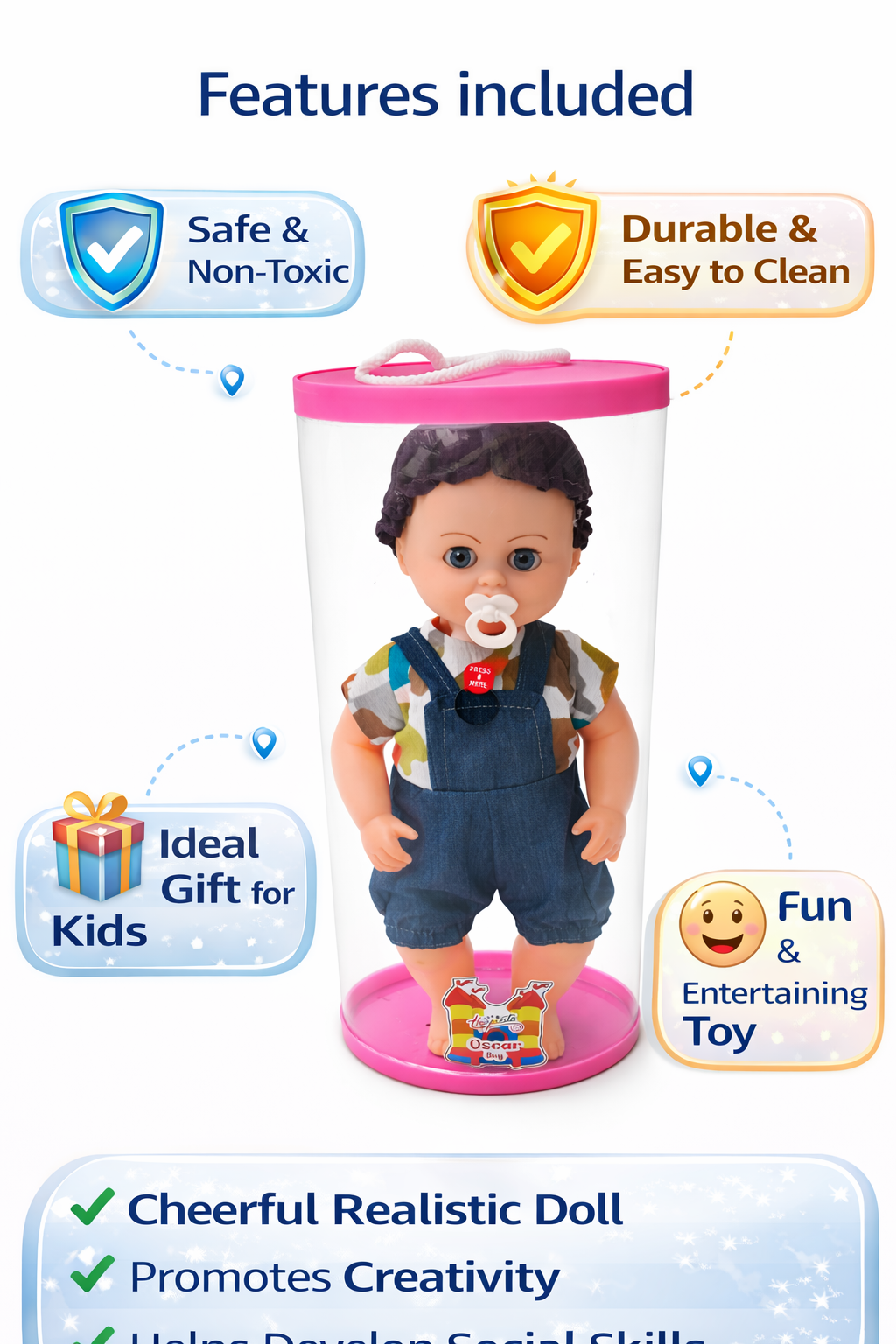 Cute Baby Doll Toy for Kids with Storage Container