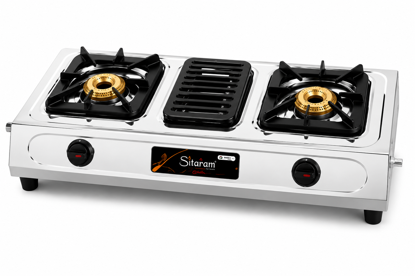 Sitaram Butterfly C.I. 3 Burner Gas Stove | Cast Iron Pan Support | Brass Burners | Stainless Steel Body | Manual Ignition LPG Gas Stove | SR-252
