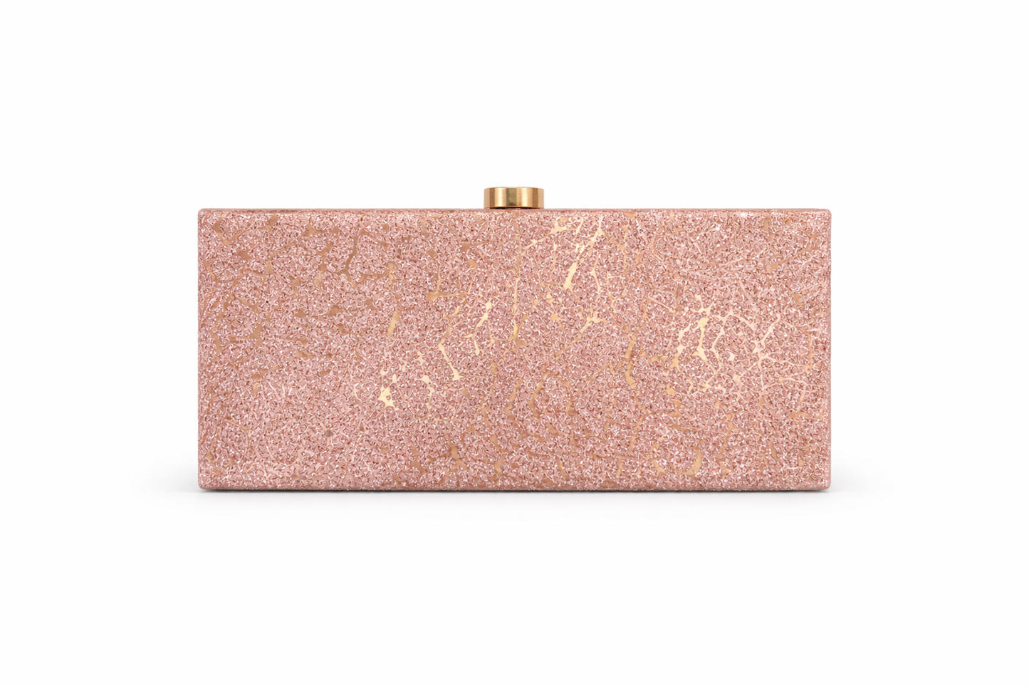 Rose Gold Glitter Evening Clutch for Women, Sparkly Box Clutch Purse with Gold-tone Clasp