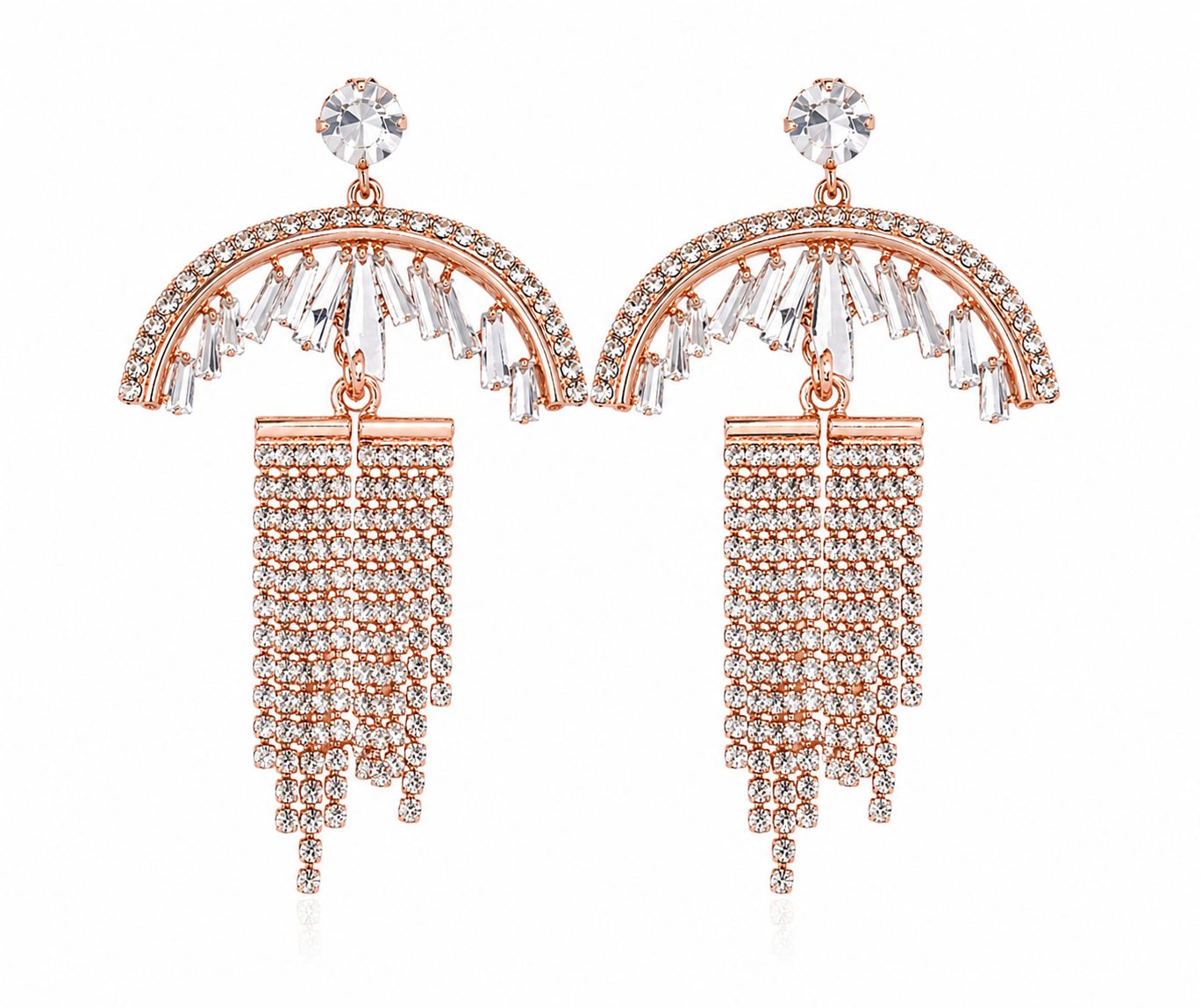 Crystal Umbrella Tassel Earrings for Women, Rose Gold Plated Dangle Earrings, Korean Style Rhinestone Fringe Earrings, Party Wedding Statement Jewelry for Girls & Women