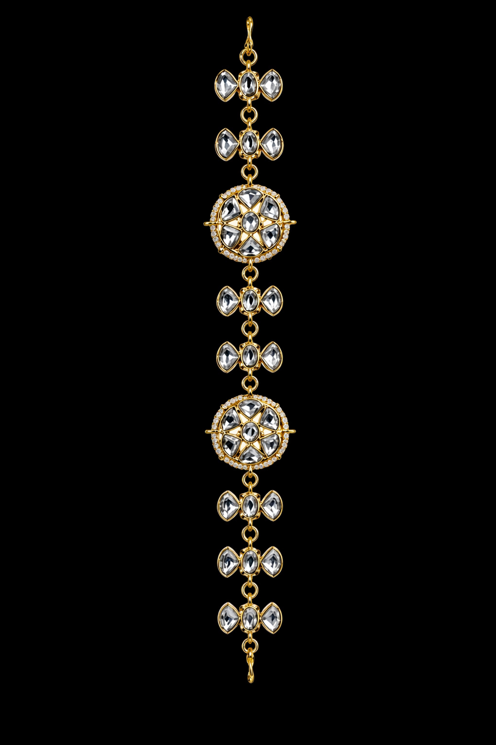 Traditional Kundan Style Hair Jewel Maang Tikka for Women – Gold-Plated Intricate Floral Indian Bridal Hair Accessory, Glass Stones Headpiece for Weddings, Festivals, and Ethnic Events