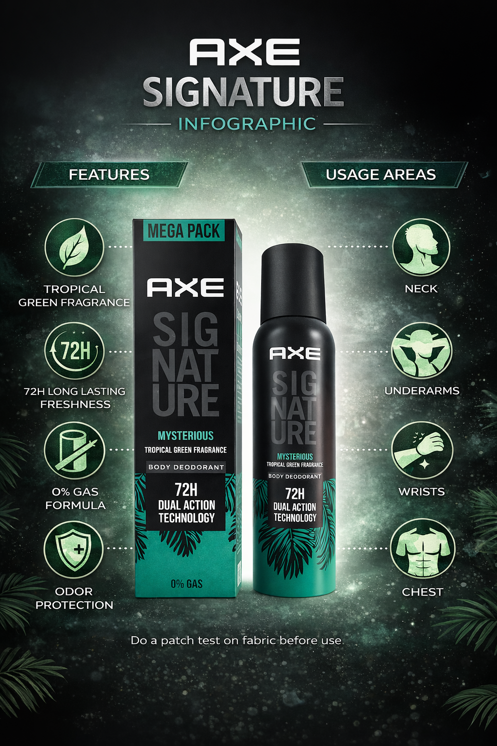 AXE Signature Mysterious Body Deodorant for Men, 150ml Mega Pack | 72H Long Lasting Freshness