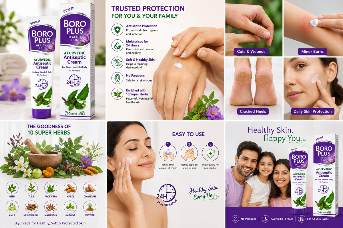BORO PLUS Advanced Ayurvedic Antiseptic Cream | For Face, Hands & Body | With 10 Super Herbs | 24 Hour Moisturization | Paraben Free | For Dry & Rough Skin