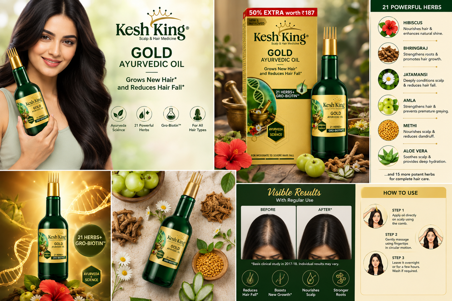 Kesh King Gold Ayurvedic Hair Oil | 21 Herbs + Gro-Biotin Formula | Helps Reduce Hair Fall & Supports Hair Growth | Nourishes Scalp & Strengthens Hair | Suitable for Men & Women