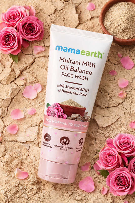 Mamaearth Multani Mitti Oil Balance Face Wash with Bulgarian Rose, Deep Cleansing Face Wash for Normal to Oily Skin