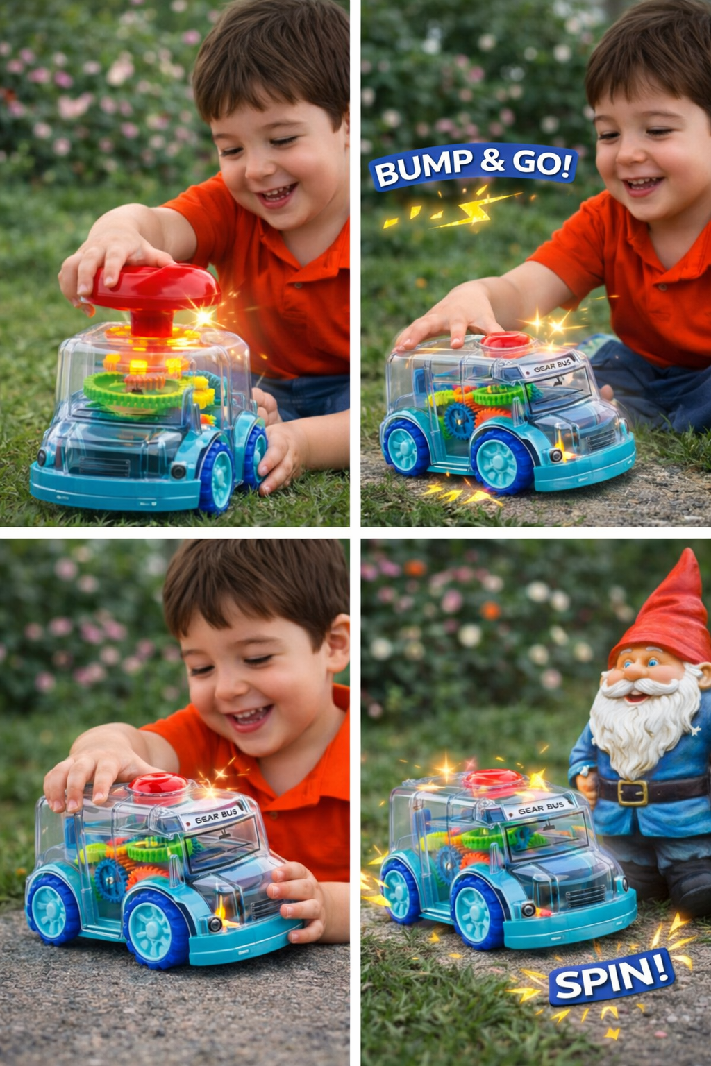 Gear Bus Toy for Kids (3+ Years) – Transparent Bump & Go Car with Moving Gears, Flashing Lights & Music, Battery Operated Educational Toy